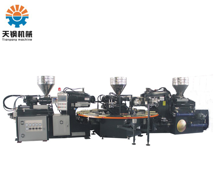 全自動(dòng)圓盤式兩頭三色塑膠鞋底注射成型機(jī)